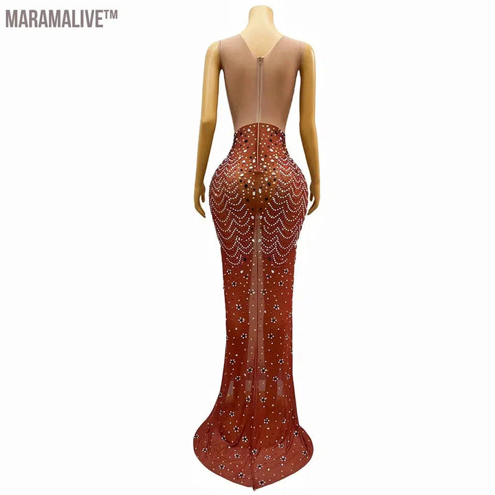 Evening Party dresses for women drag costume sexy festival show costumes evening dress with stones Birthday Special Ocassion