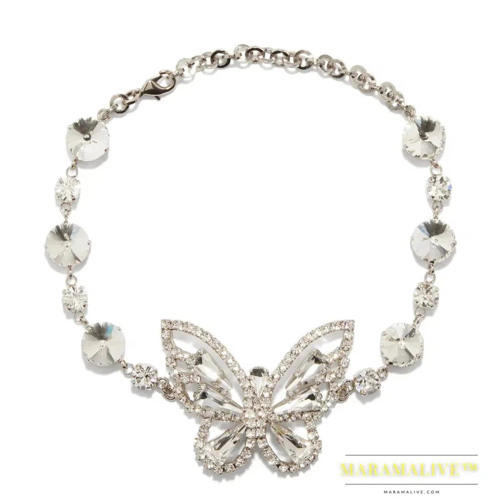 Exaggerate Butterfly Crystal Choker Necklace for Women Fashion Wedding Rhinestone Collar Necklace Party Jewelry Gift