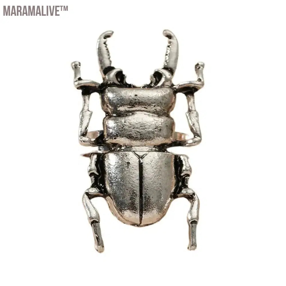 Exaggerated Metal Insect Beetle Dinosaur Ring for Women Men Unisex Punk Animal Ring Trendy Jewelry Gifts