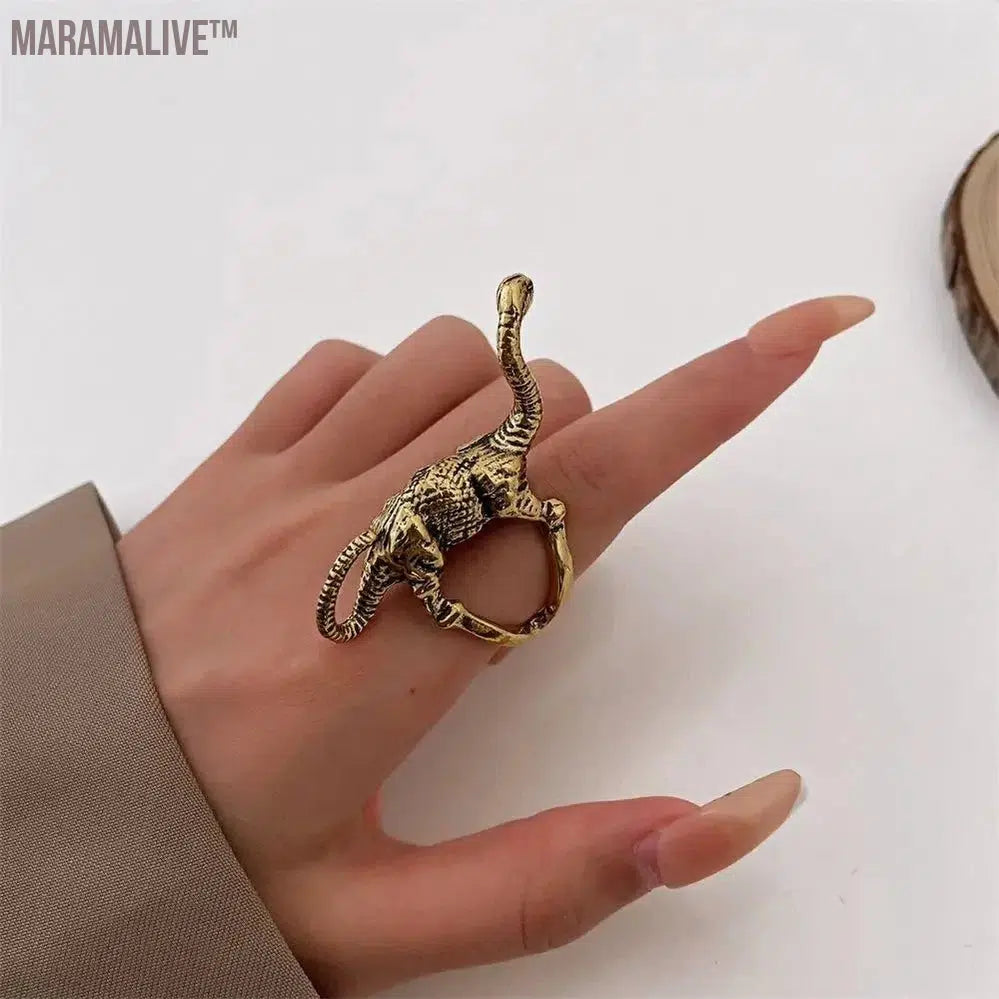 Exaggerated Metal Insect Beetle Dinosaur Ring for Women Men Unisex Punk Animal Ring Trendy Jewelry Gifts