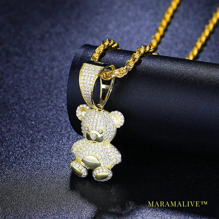 Exquisite Moissanite Fashion Bear Pendant Necklace Lovely Animal Bear Pendant For Women Birthday Party Anniversary Gift Jewelry