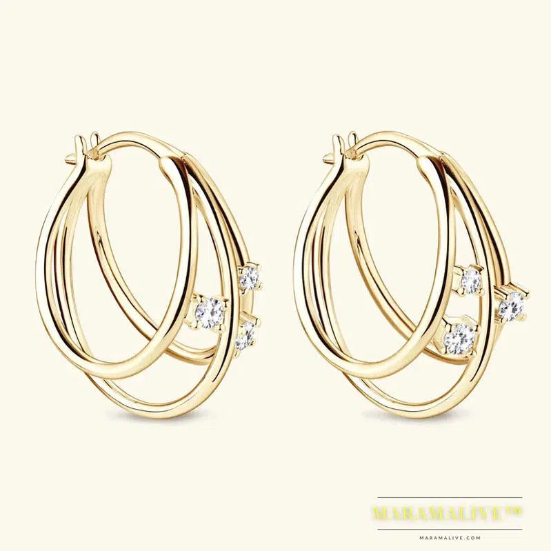 Exquisite Multilayer Circle Earrings For Women 925 Sterling Silver Bling Moissanite Huggies Hoop Earring Fashion Jewelry