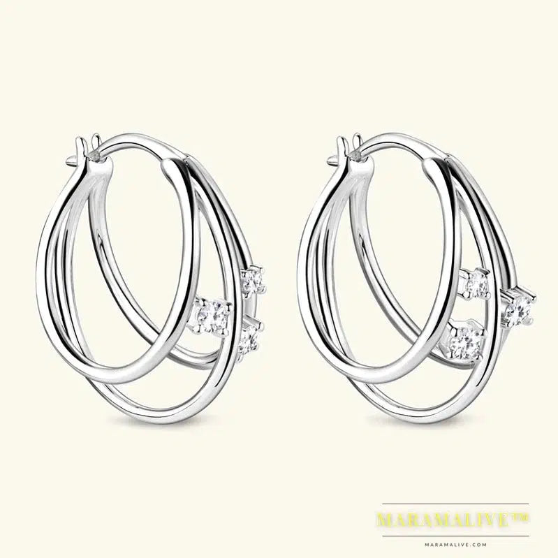 Exquisite Multilayer Circle Earrings For Women 925 Sterling Silver Bling Moissanite Huggies Hoop Earring Fashion Jewelry