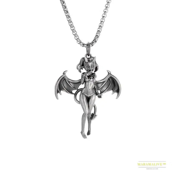 Exquisite Vintage Devil Bat Girl Pendant Necklace - Gothic Hip Hop Cosplay Punk Jewelry