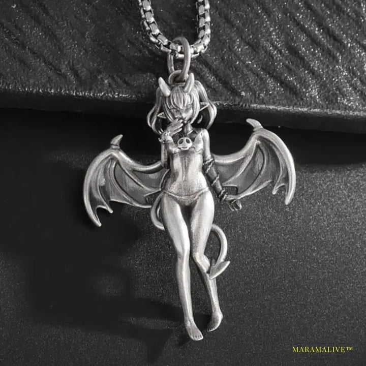 Exquisite Vintage Devil Bat Girl Pendant Necklace - Gothic Hip Hop Cosplay Punk Jewelry