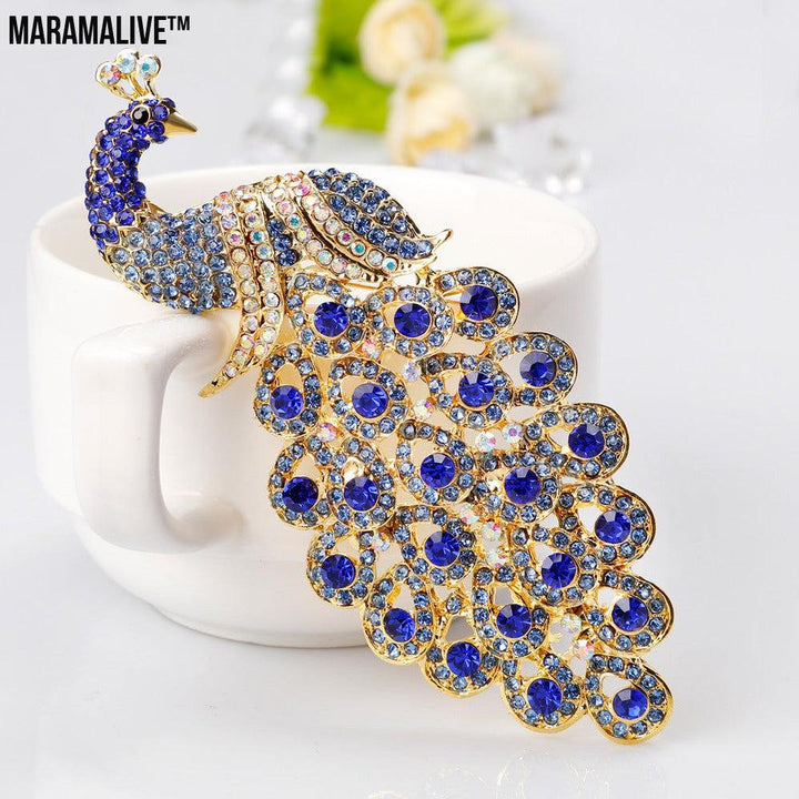 Extra Large Sapphire Crystal Rhinestone Peacock Brooch