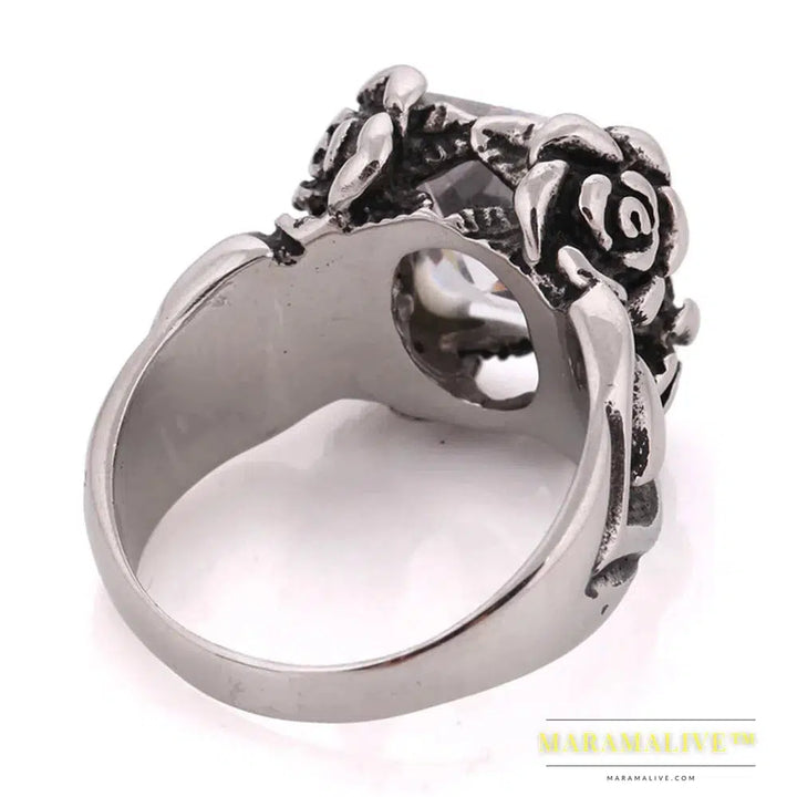 Fashion 316L Stainless Steel Crystal Rings Men Personality Unique Men's Jewelry