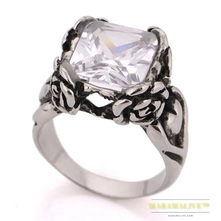 Fashion 316L Stainless Steel Crystal Rings Men Personality Unique Men's Jewelry