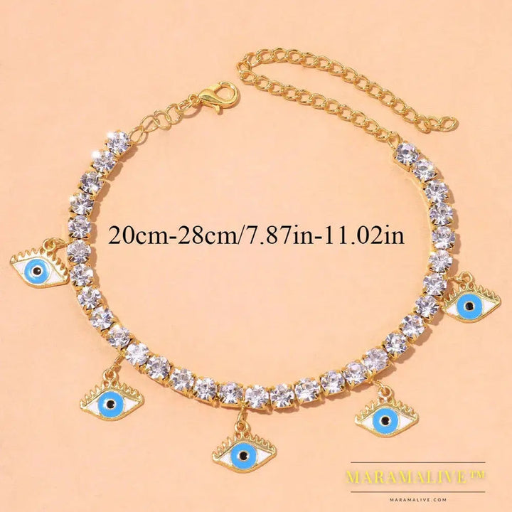 Fashion Blue Evil Eye Anklet Bracelet for Women Boho Leg Chain Rhinestone Chain Pendant Anklet Foot Jewelry