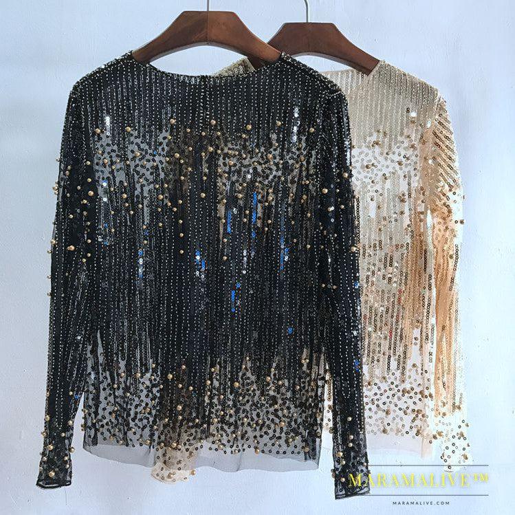 Fashion Bottoming Shirt Sequined Top For Women