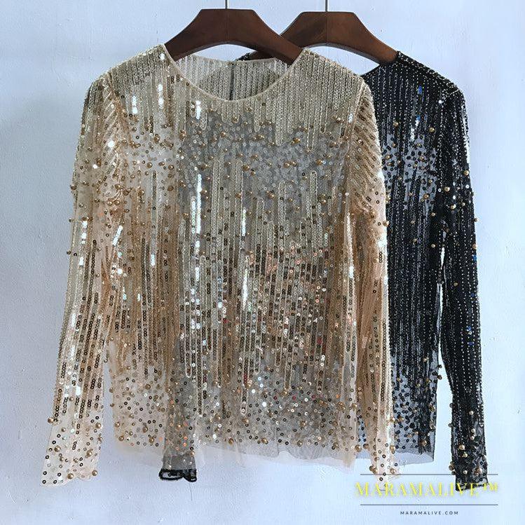 Fashion Bottoming Shirt Sequined Top For Women