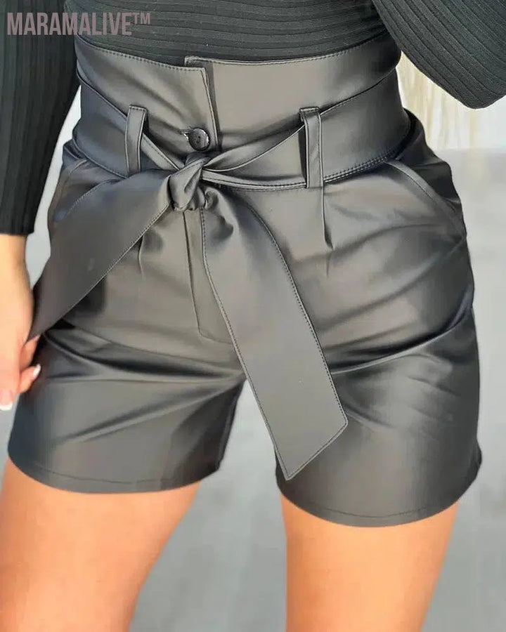 Fashion Casual Summer Sexy PU Belt Shorts Women Clothing Faux Leather Womens Shorts Y2k Hot Woman Short Pants