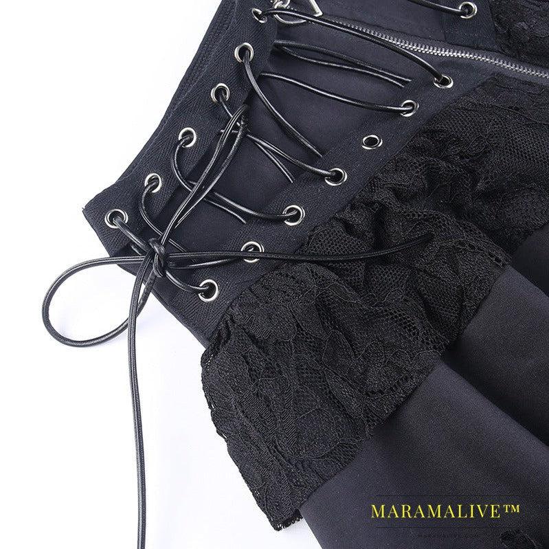 Fashion Casual Zipper Lace Stitching Lace Skirt