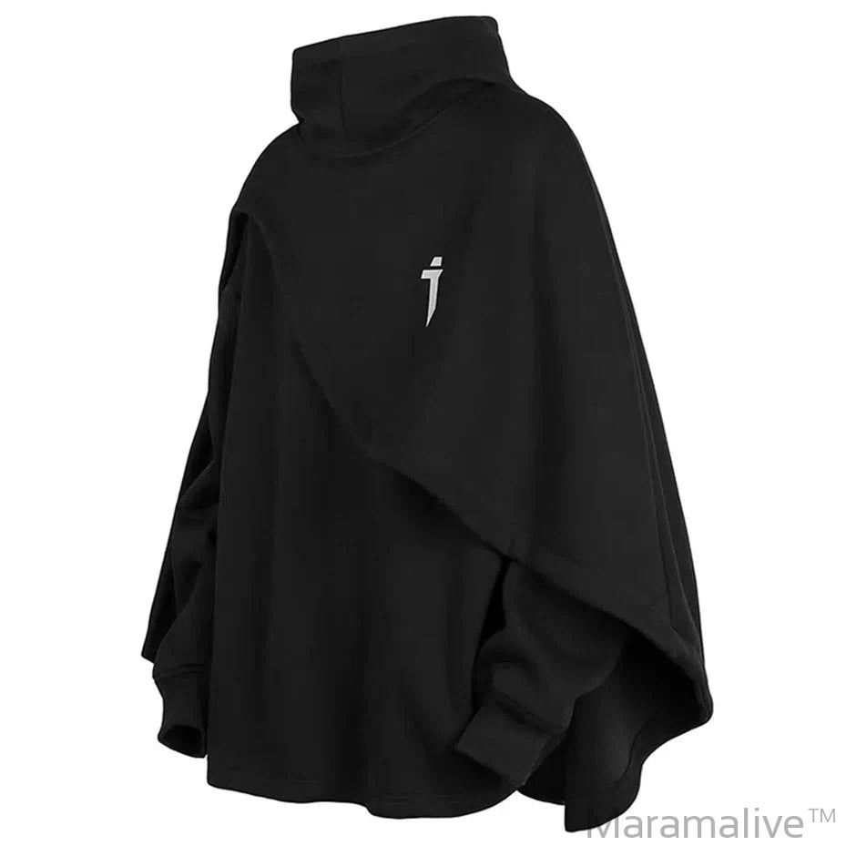 Fashion Cloak Hoodies Men Techwear Streetwear Hoodie Pullovers Black Gray Darkwear Oversized High Collar Sweatshirt Unisex