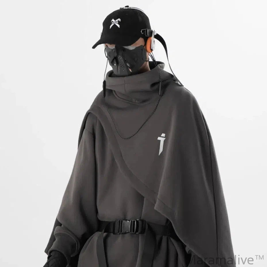 Fashion Cloak Hoodies Men Techwear Streetwear Hoodie Pullovers Black Gray Darkwear Oversized High Collar Sweatshirt Unisex