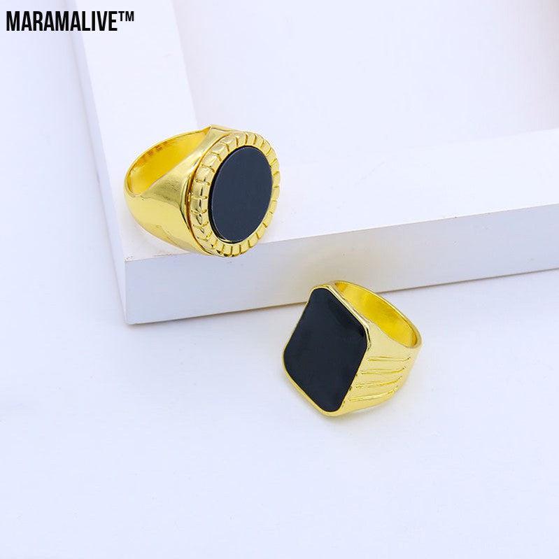 Fashion Creative Geometric Glossy Black Onyx Ring