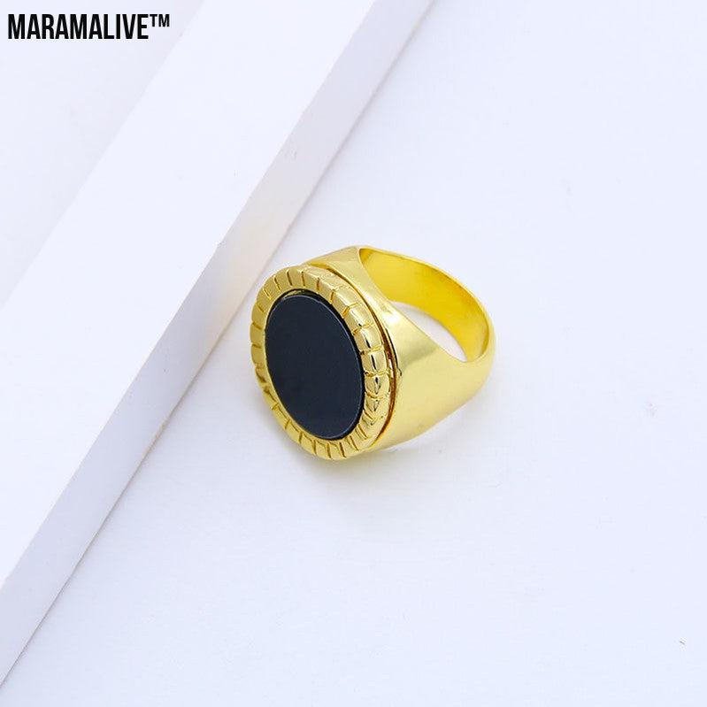 Fashion Creative Geometric Glossy Black Onyx Ring