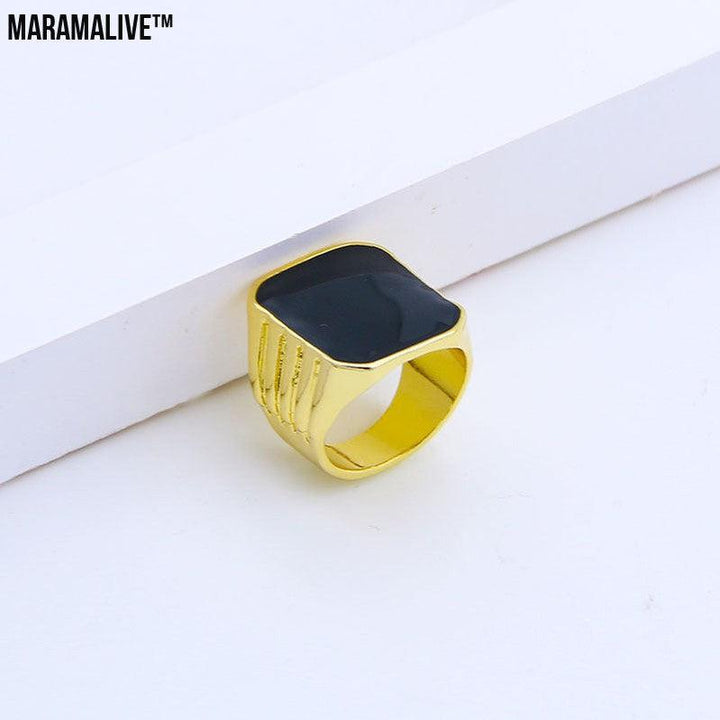 Fashion Creative Geometric Glossy Black Onyx Ring