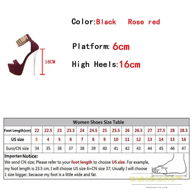 Fashion Design Metal Ankle Cover Strap Women Sexy 16CM Sandals Platform High Heels Party Club Stripper Pole Dance Shoes