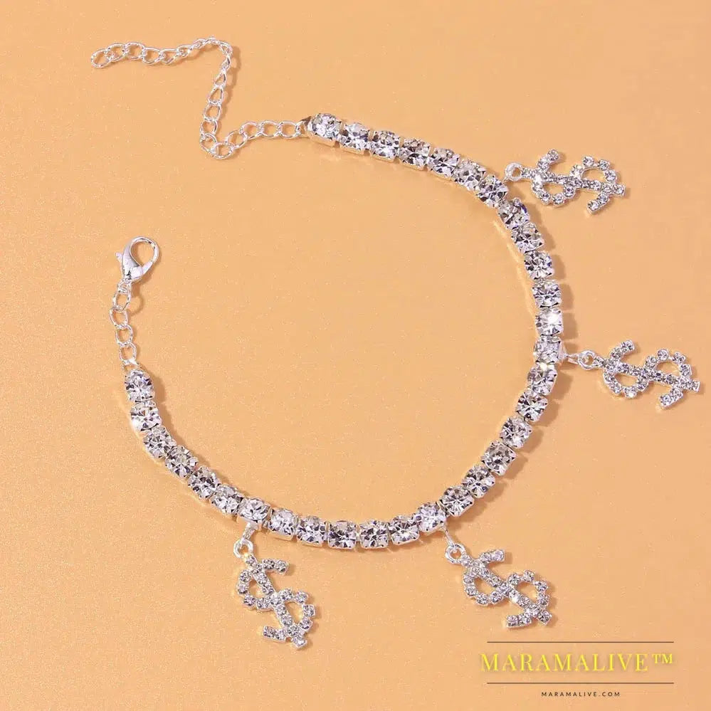 Fashion Heart Rhinestone Anklets Jewelry for Women Beach Barefoot Love Pendant Anklet Bracelet Leg Chain