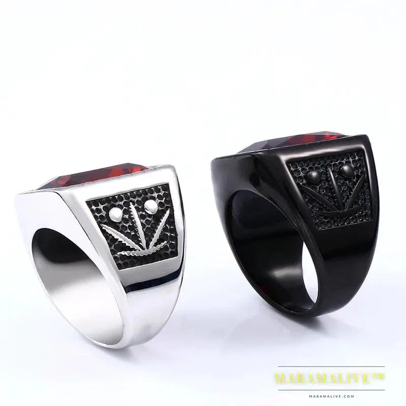 Fashion Hiphop Black/Red Stone Ring Vintage Rock Men's Ring High Quality Jewelry