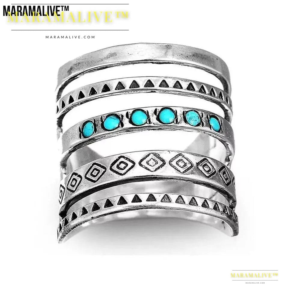 Fashion Hollowed-out Vintage Turquoise Ring