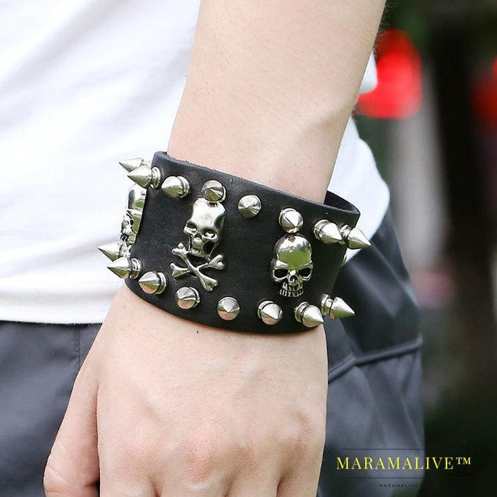 Fashion Kill Matt Studded Punk Leather Bracelet