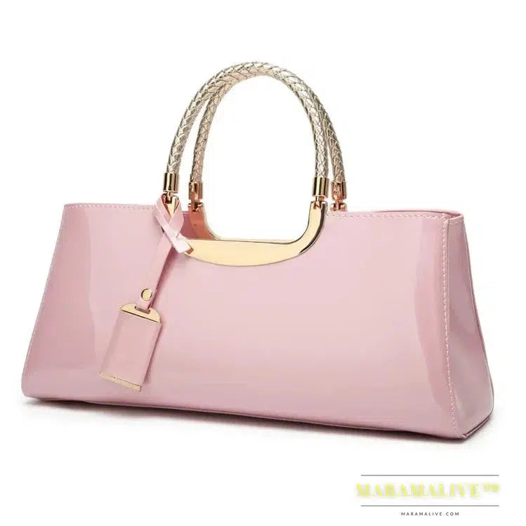 Fashion Light Plastic Patent Leather Portable Female Bag Shoulder Wedding Bag Bridal Bag Banquet Bag Tote Bags for Women