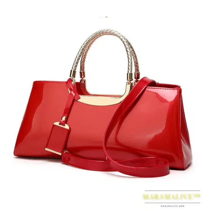 Fashion Light Plastic Patent Leather Portable Female Bag Shoulder Wedding Bag Bridal Bag Banquet Bag Tote Bags for Women