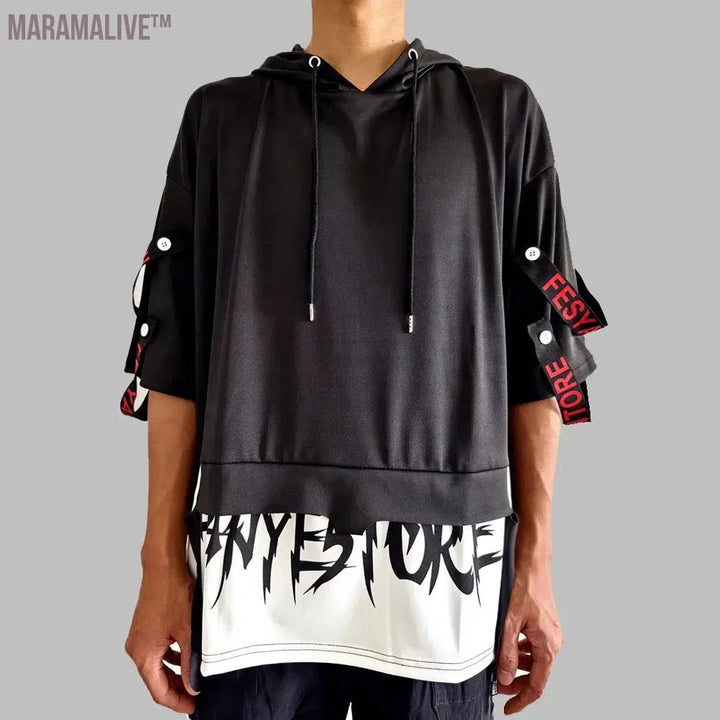 Fashion Men's Casual Streetwear Hooded T-Shirts Thin Stylish Hip Hop Techwear Y2k Anime Dancing Women Men's Clothing