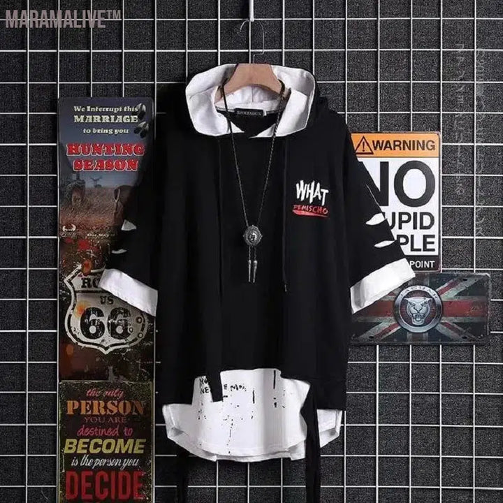 Fashion Men's Casual Streetwear Hooded T-Shirts Thin Stylish Hip Hop Techwear Y2k Anime Dancing Women Men's Clothing