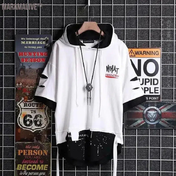 Fashion Men's Casual Streetwear Hooded T-Shirts Thin Stylish Hip Hop Techwear Y2k Anime Dancing Women Men's Clothing