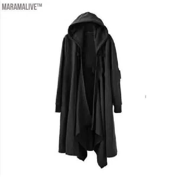 Fashion Men`s Punk Style Black Hoodie Hip Hop Long Cardigan Gothic Hooded Sweatshirts Cape Cloak