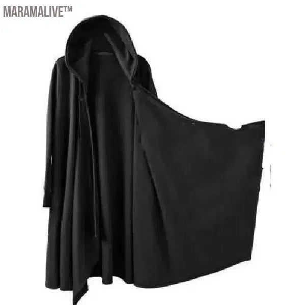 Fashion Men`s Punk Style Black Hoodie Hip Hop Long Cardigan Gothic Hooded Sweatshirts Cape Cloak