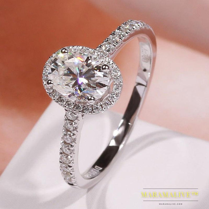 Fashion Micro Inlaid Zircon Oval Simulation Moissanite Ring Female