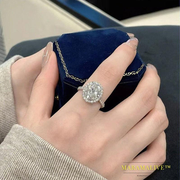 Fashion Micro Inlaid Zircon Oval Simulation Moissanite Ring Female