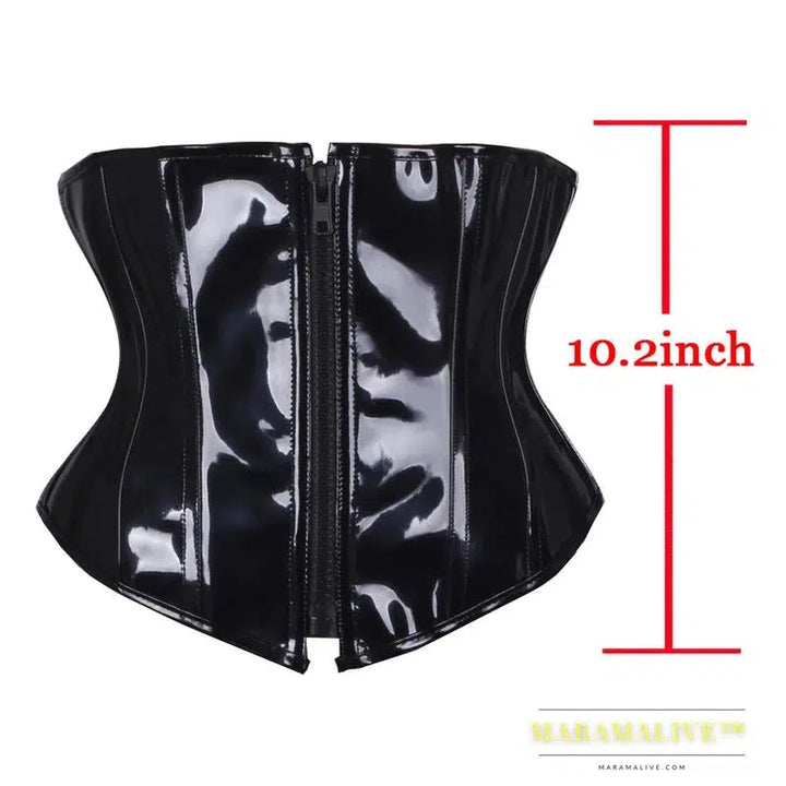 Fashion PVC Zipper Waist Trainer Corsets Top Black Fancy Bondage Bustiers Boned Lace Up Steampunk Underbust Cincher S-2XL