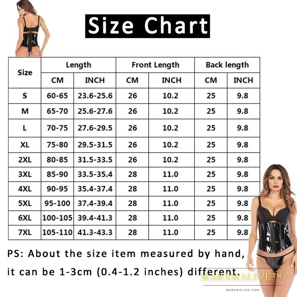 Fashion PVC Zipper Waist Trainer Corsets Top Black Fancy Bondage Bustiers Boned Lace Up Steampunk Underbust Cincher S-2XL