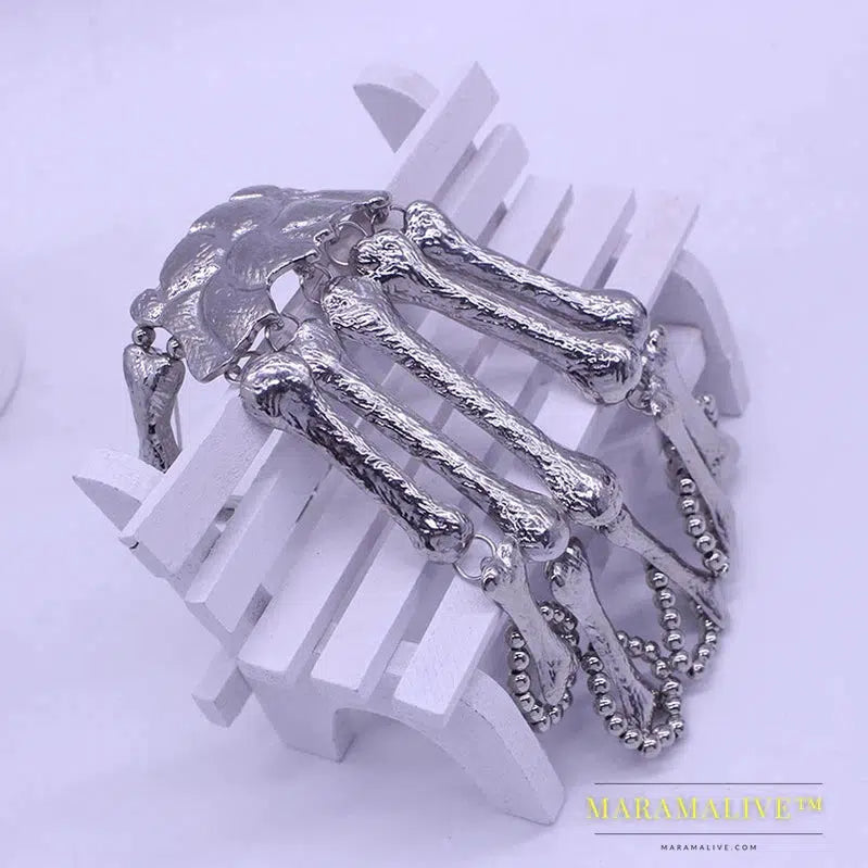 Fashion Punk Gothic Skull Bracelet Hand Bone Bangles For Women Men Nightclub Party Hip Hop Jewelry Flexible Metal Bracelets