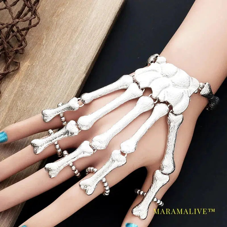 Fashion Punk Gothic Skull Bracelet Hand Bone Bangles For Women Men Nightclub Party Hip Hop Jewelry Flexible Metal Bracelets