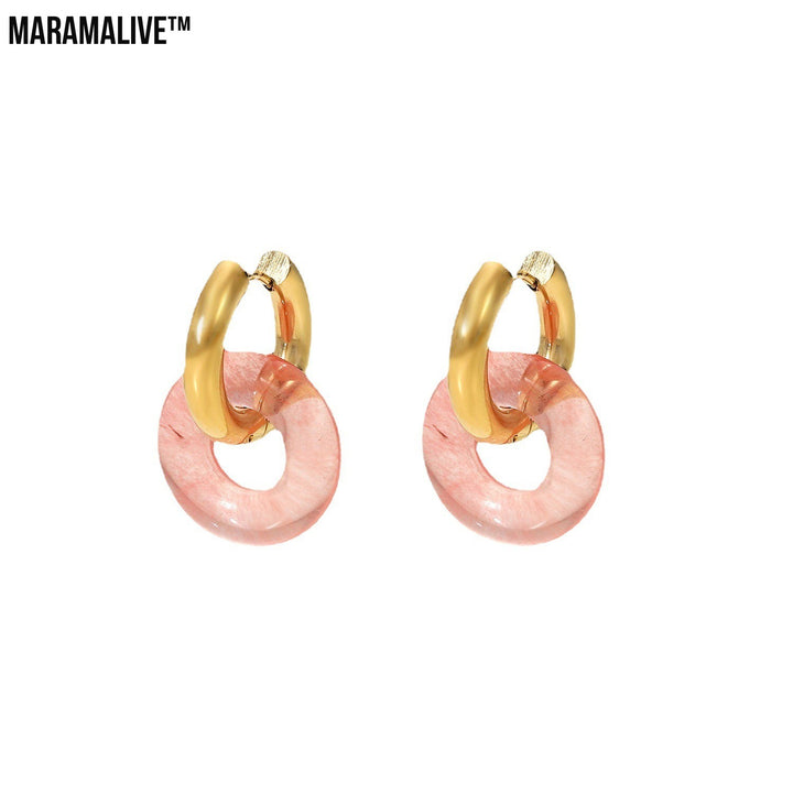 Fashion Retro Natural Stone Ring Earrings For Women