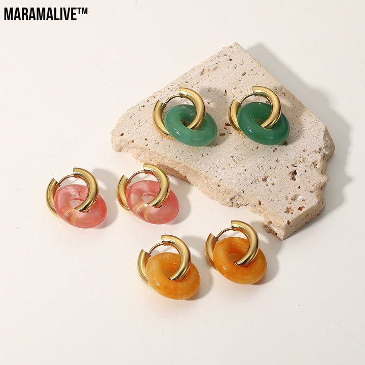 Fashion Retro Natural Stone Ring Earrings For Women