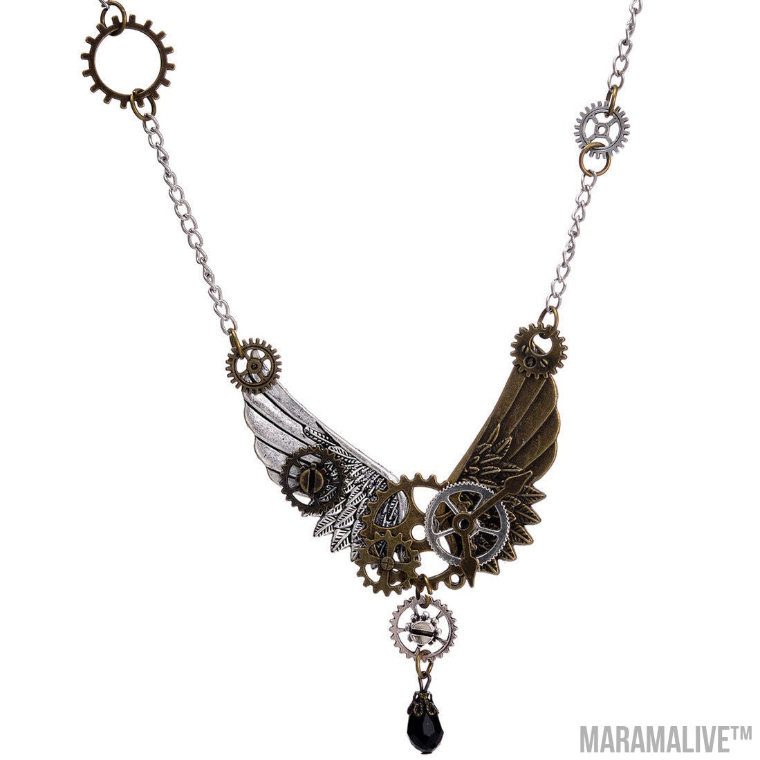 Fashion Retro Steampunk Gear Wing Pendant Necklace