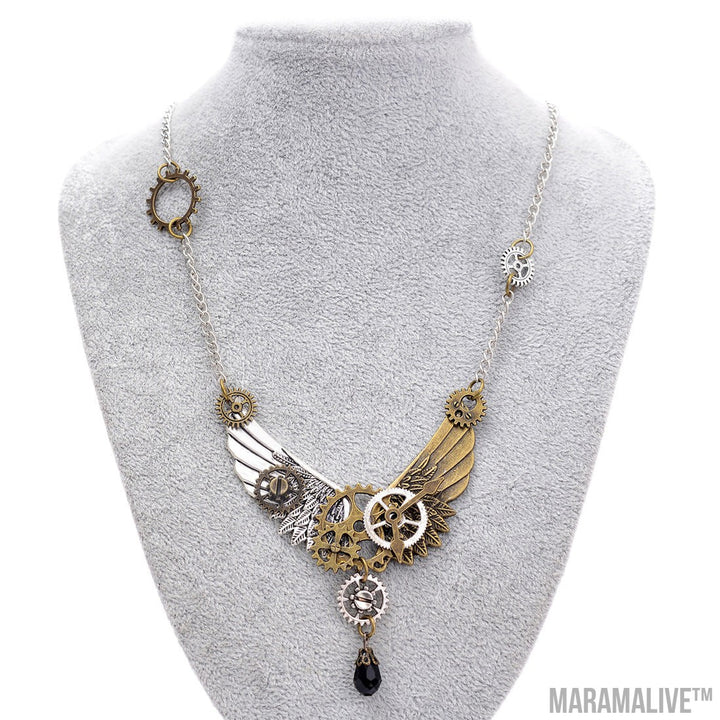 Fashion Retro Steampunk Gear Wing Pendant Necklace