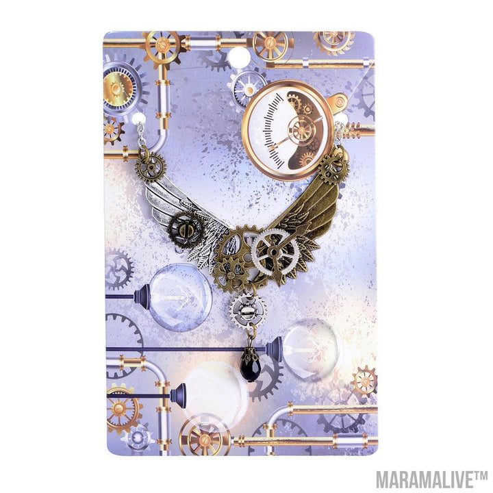 Fashion Retro Steampunk Gear Wing Pendant Necklace