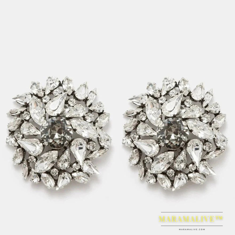 Fashion Round Clip Earrings Geometric Wedding for Women Rhinestone Clip on Earrings No Piercing Jewelry