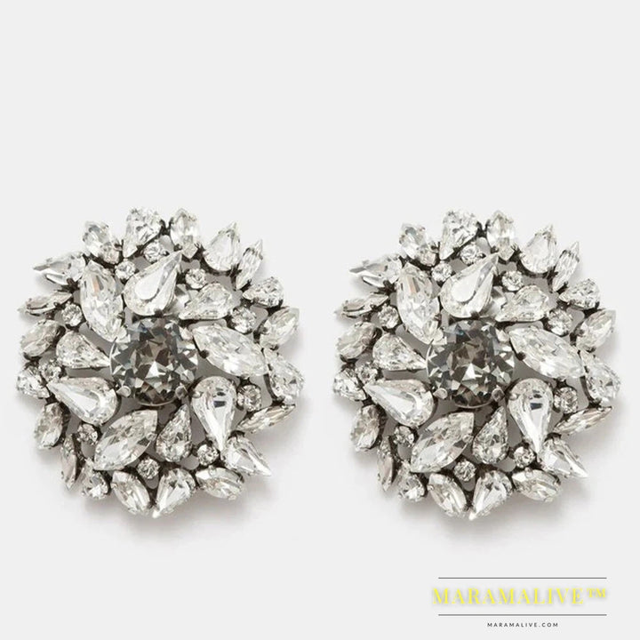 Fashion Round Clip Earrings Geometric Wedding for Women Rhinestone Clip on Earrings No Piercing Jewelry