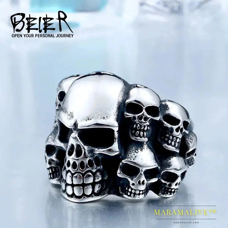 Fashion Stainless Steel Man's Rings From China Biker Punk Lots Of Skull Jewerly