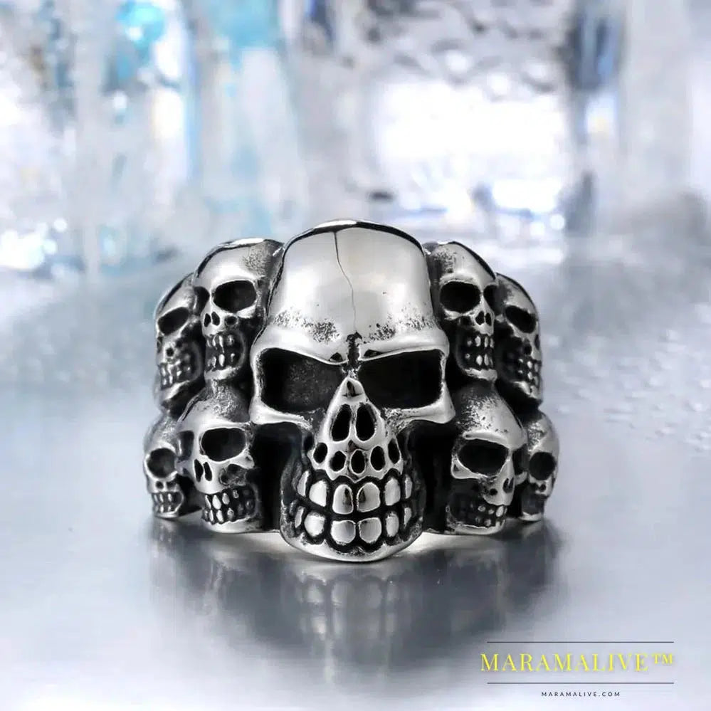 Fashion Stainless Steel Man's Rings From China Biker Punk Lots Of Skull Jewerly