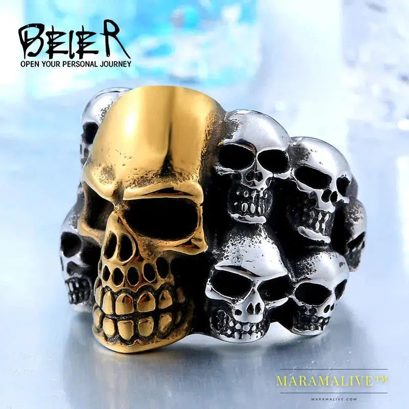 Fashion Stainless Steel Man's Rings From China Biker Punk Lots Of Skull Jewerly